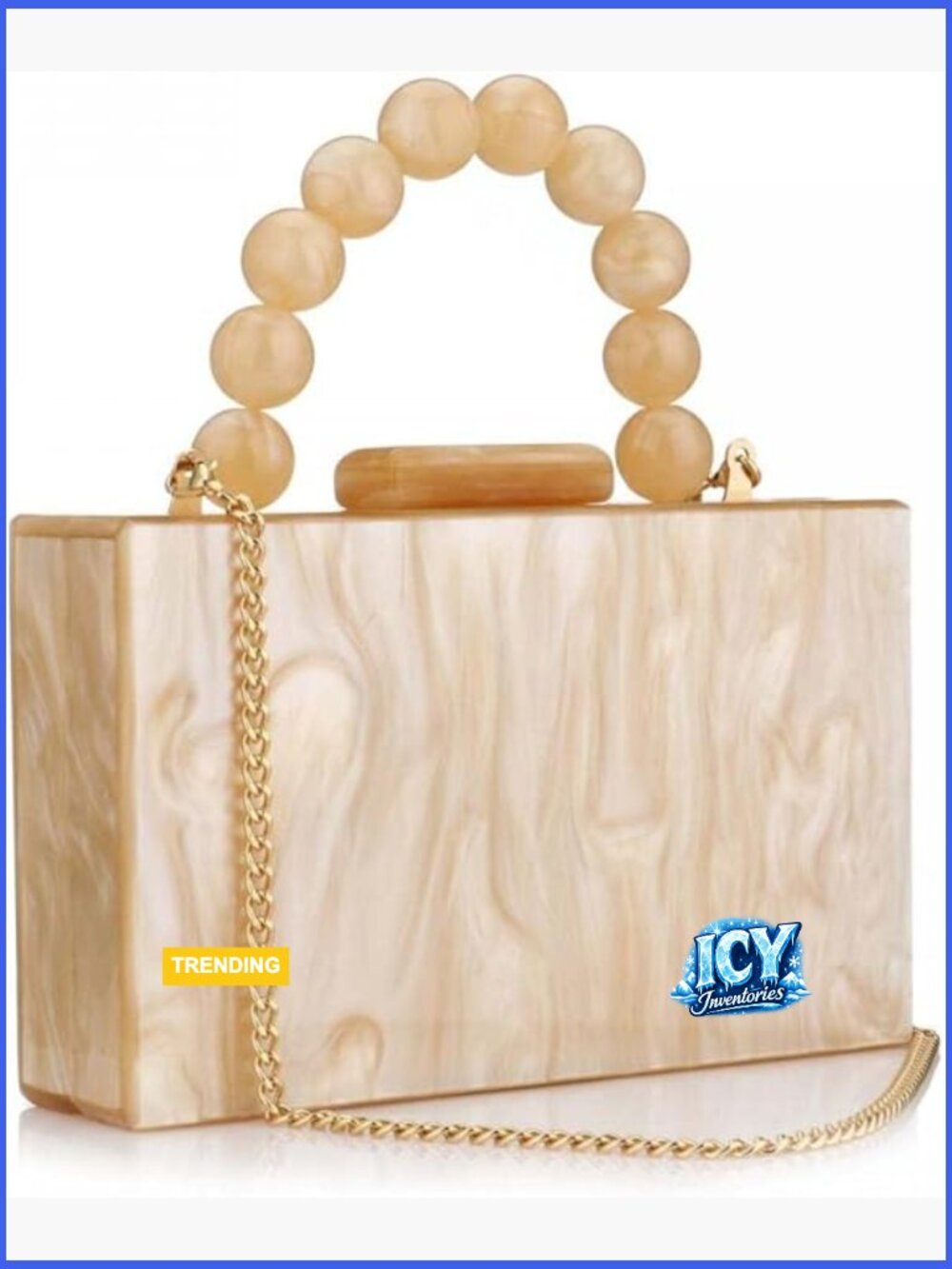 Acrylic Clutch Purse with Marbling Beads, Detachable Chain, Evening Crossbody